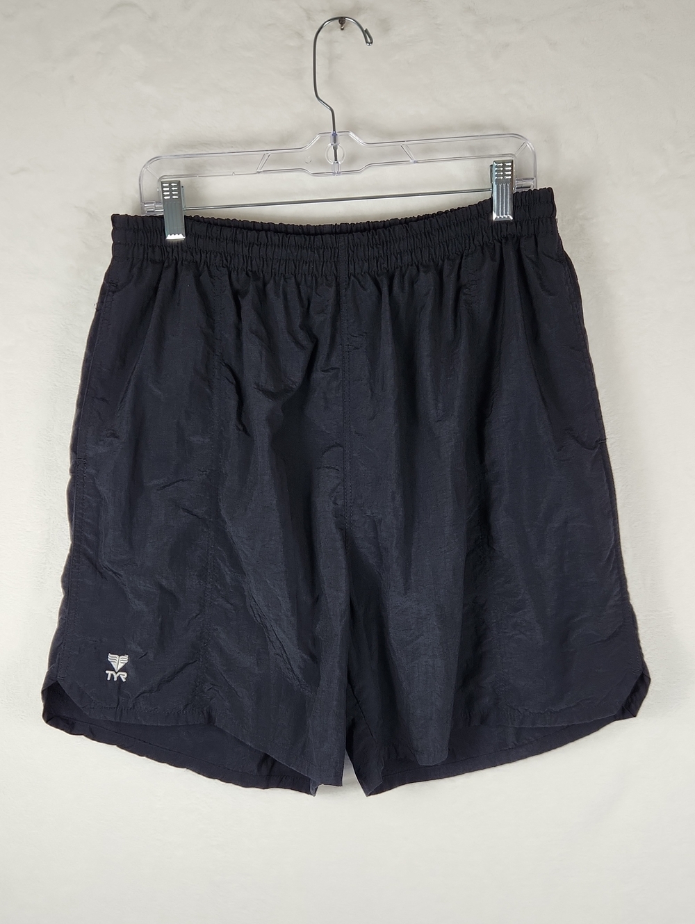 TYR Men's Black Swim Trunks with White Logo Size XL